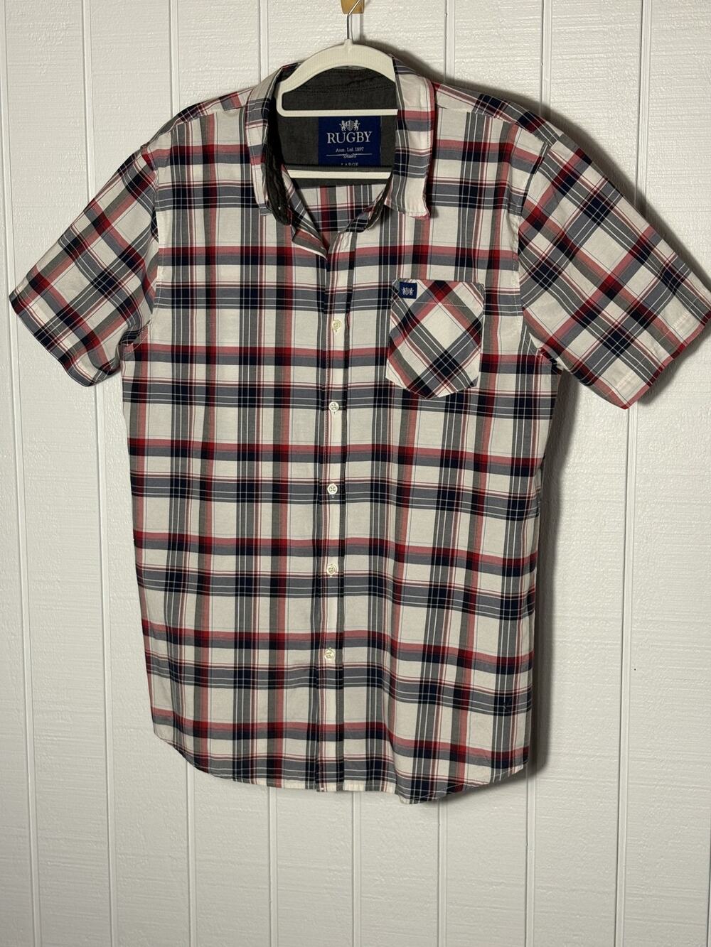Rugby Ralph Lauren Men's L Plaid Short Sleeve Button Up Preppy Discontinued
